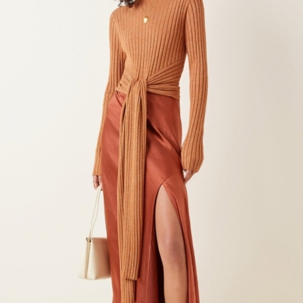 Significant Other Goldie Draped Ribbed-Knit Top Sweater sz 6 or Aprox S